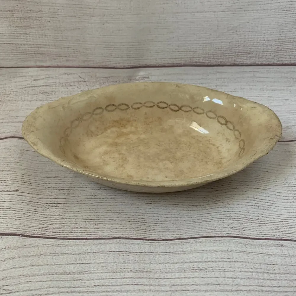 Antique Porcelain Cream Oval Bowl or Serving Dish with Roses Gold Chain 9